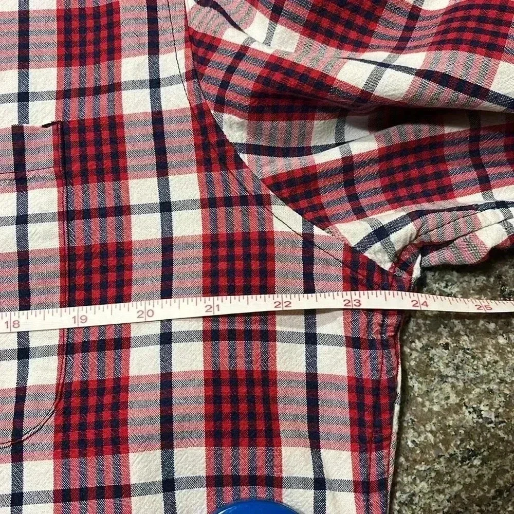 EUC J. Crew Shirt Mens XL Red White Blue Plaid Black Label Long Sleeve Button Up